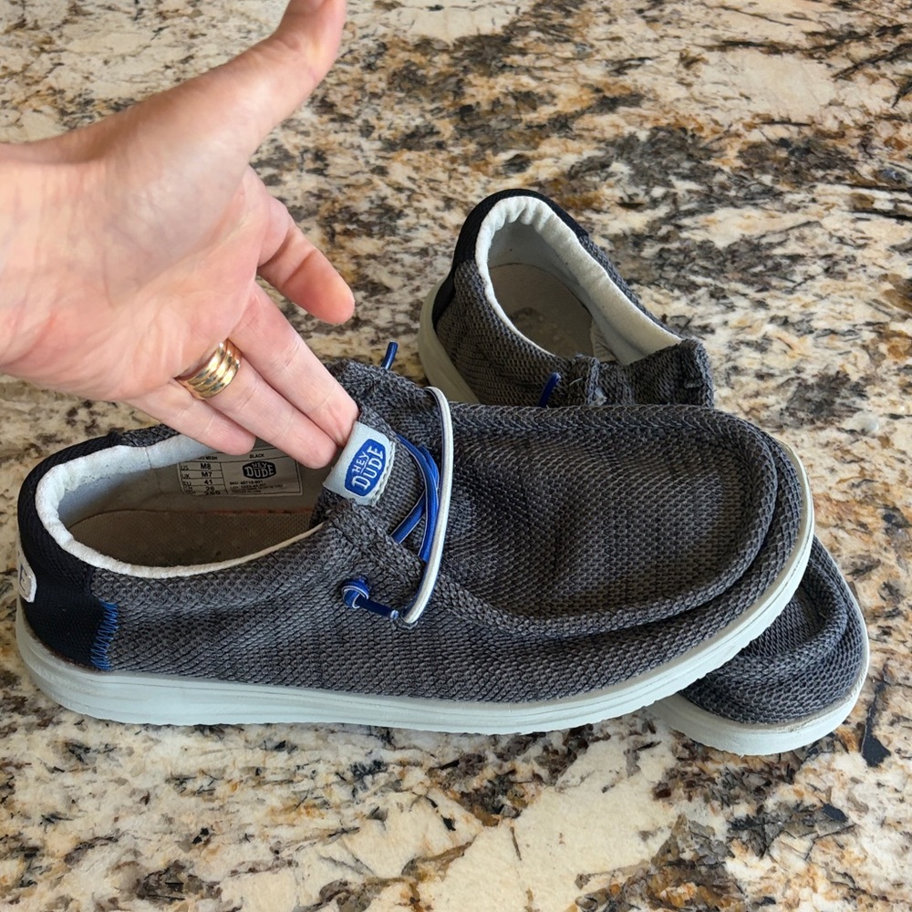 Hey Dude Grey Canvas Slip-Ons with Blue Trim